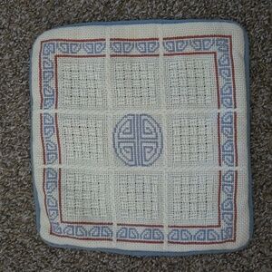 Stitched Pillow Cover, 9.5 x 9.5, blue cotton backing with zipper.